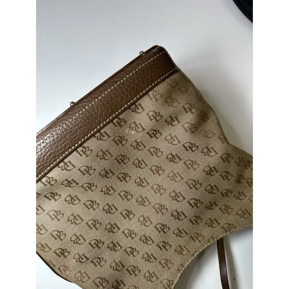 DOONEY & BOURKE Brown Tan Canvas Leather Trim Shoulder Bag Purse